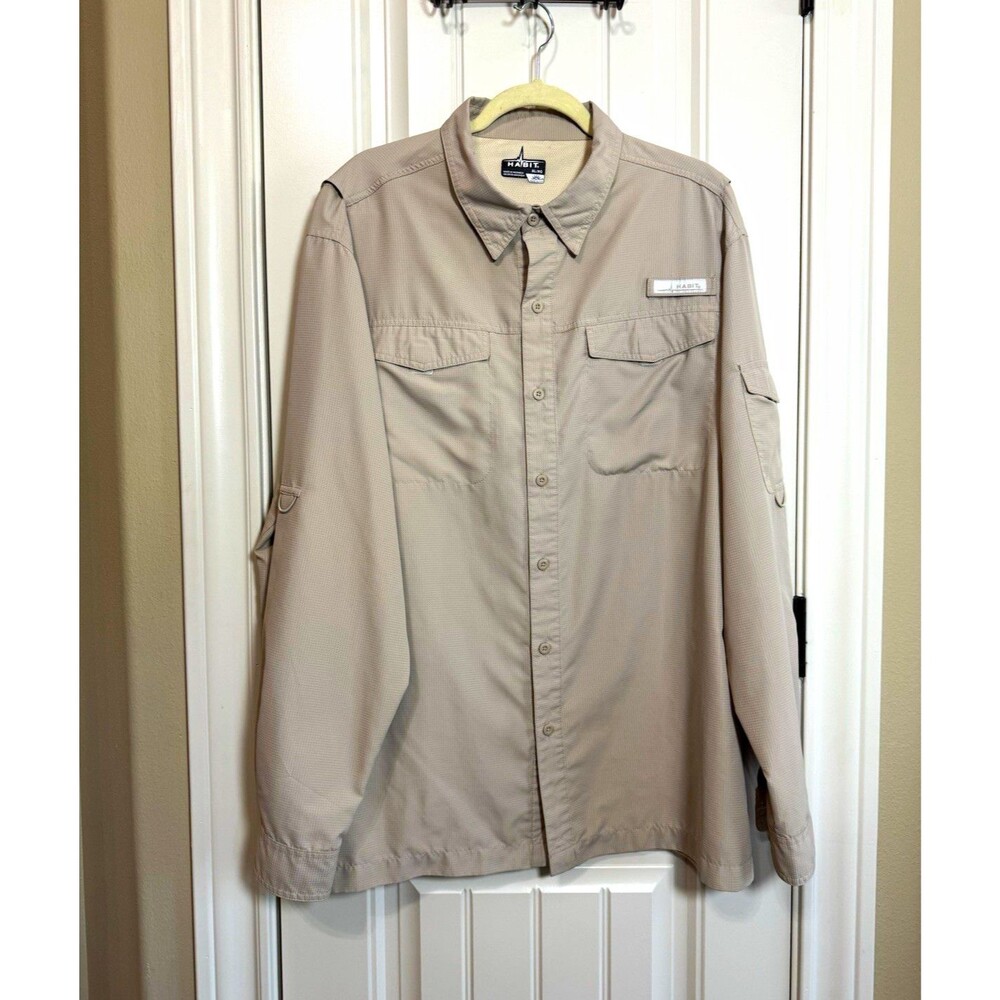Habit Outdoors Fishing Shirt Mens XL Tan Ventilated Long Sleeve Hiking Travel